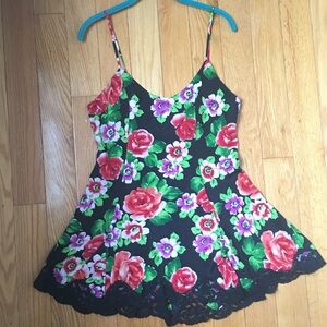 Victoria's Secret Black Satin Chemise with Floral Design